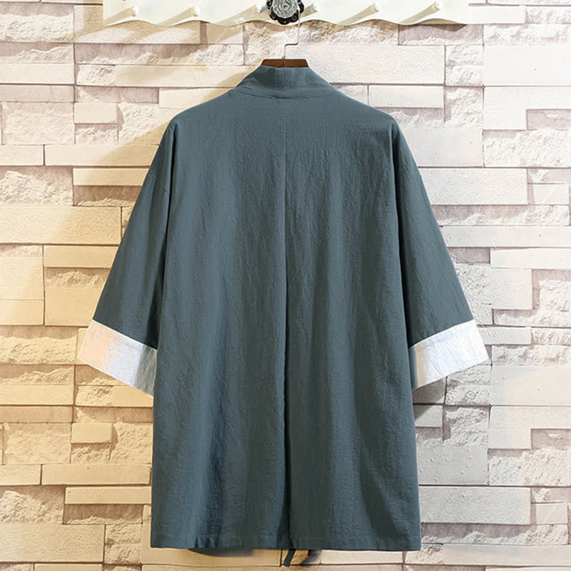 Buddha Stones Kimono homme à manches 3/4, style vintage décontracté, brodé de grues, idéal pour le printemps et l'été. - image 1