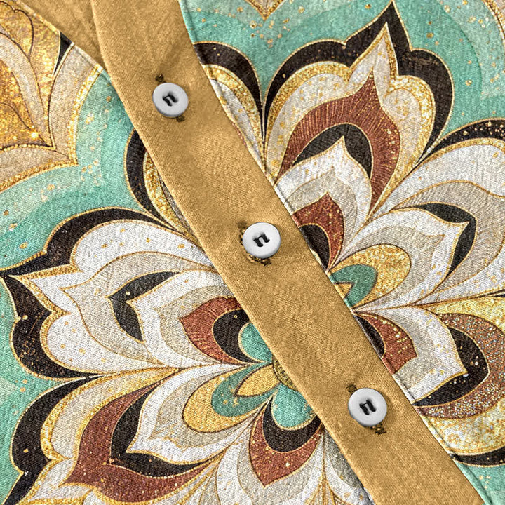 Buddha Stones Chemise homme à manches courtes et demi-boutonnages, motif mandala lotus en coton - image 3