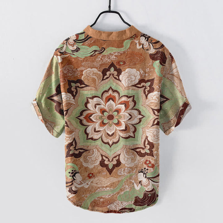 Buddha Stones Chemise homme à manches courtes et demi-boutonnages, motif mandala lotus en coton - image 8