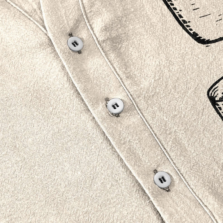 Buddha Stones Chemise homme à manches courtes et demi-boutonnages, motif chat et bonnets superposés en coton - image 3