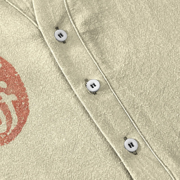 Buddha Stones Chemise homme à manches courtes et demi-boutons en coton à motif grenouille vintage - image 3