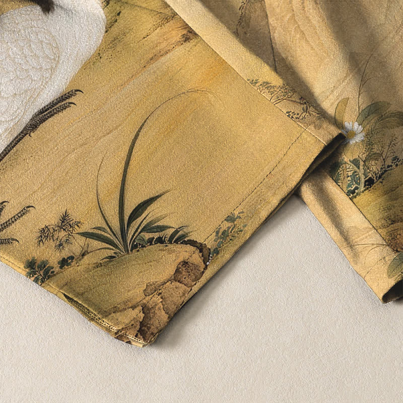 Buddha Stones Pantalon fuselé pour homme en pur coton avec cordon de serrage et poches, motif paysage de bambou et grues. - image 5