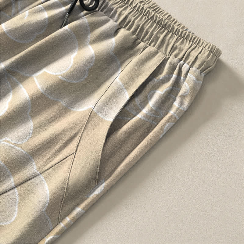Buddha Stones Pantalon fuselé pour homme en pur coton, motif oiseau nuageux porte-bonheur, cordon de serrage et poches - image 4