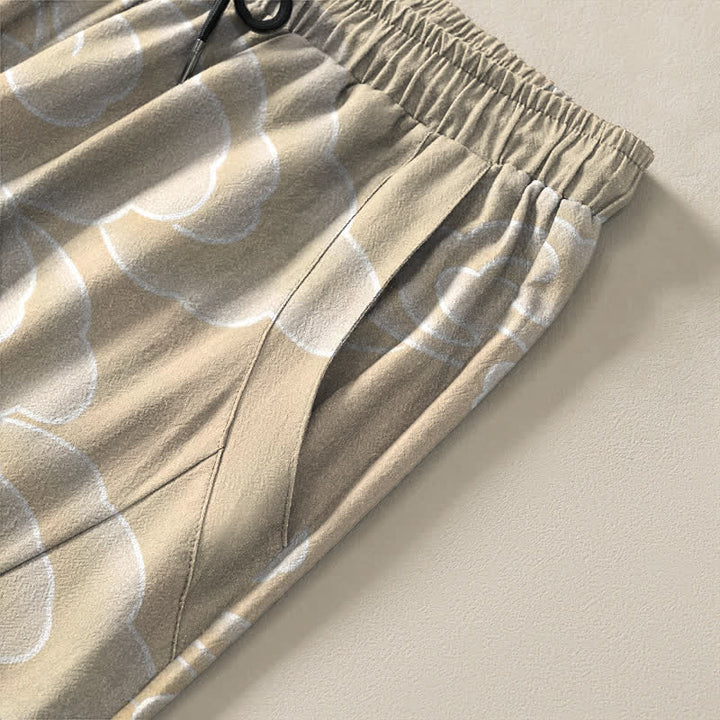 Buddha Stones Pantalon fuselé pour homme en pur coton, motif oiseau nuageux porte-bonheur, cordon de serrage et poches - image 4