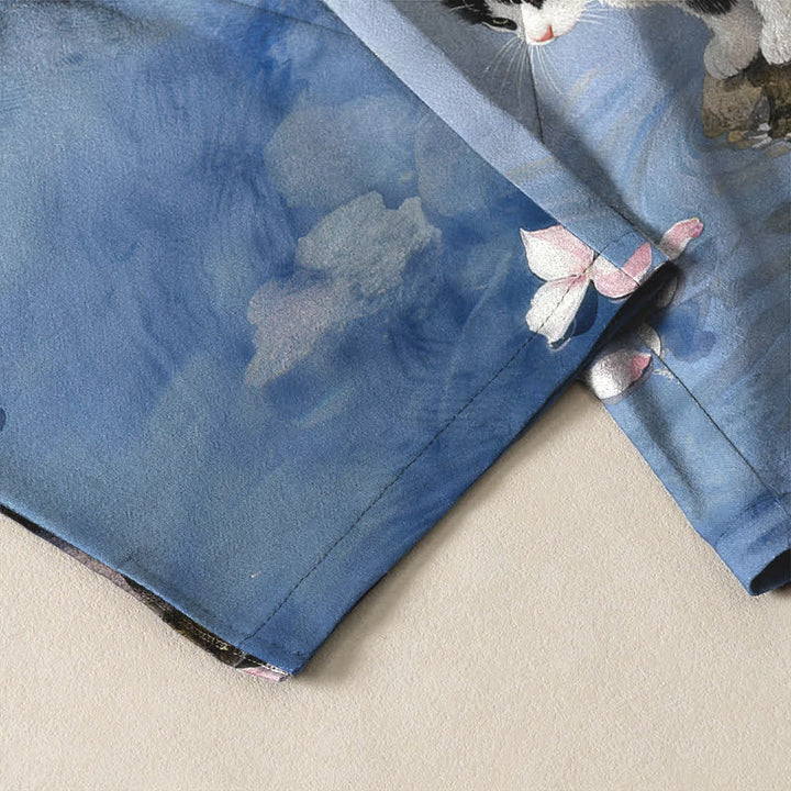 Buddha Stones Pantalon fuselé pour homme en pur coton avec cordon de serrage et poches, motif chat Sakura dans l'eau - image 5