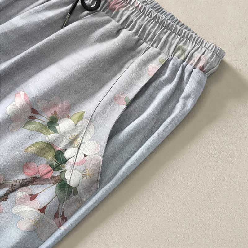 Buddha Stones Pantalon fuselé pour homme en pur coton avec cordon de serrage et poches, motif chat Sakura dans l'eau - image 4