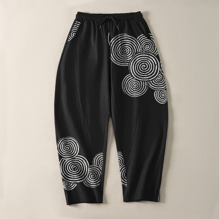 Buddha Stones Pantalon fuselé pour homme en pur coton, à cordon de serrage et poches, motif spirale concentrique. - image 2