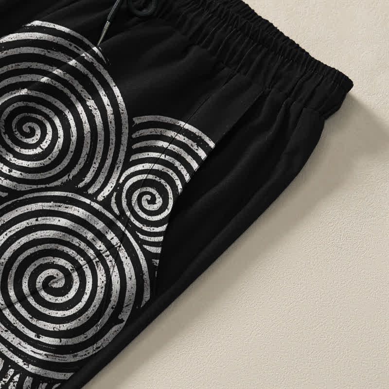 Buddha Stones Pantalon fuselé pour homme en pur coton, à cordon de serrage et poches, motif spirale concentrique. - image 4