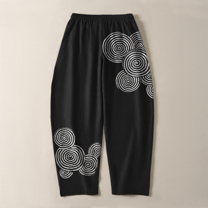 Buddha Stones Pantalon fuselé pour homme en pur coton, à cordon de serrage et poches, motif spirale concentrique. - image 3