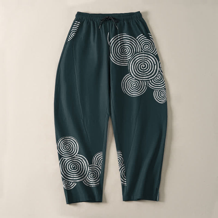 Buddha Stones Pantalon fuselé pour homme en pur coton, à cordon de serrage et poches, motif spirale concentrique. - image 13