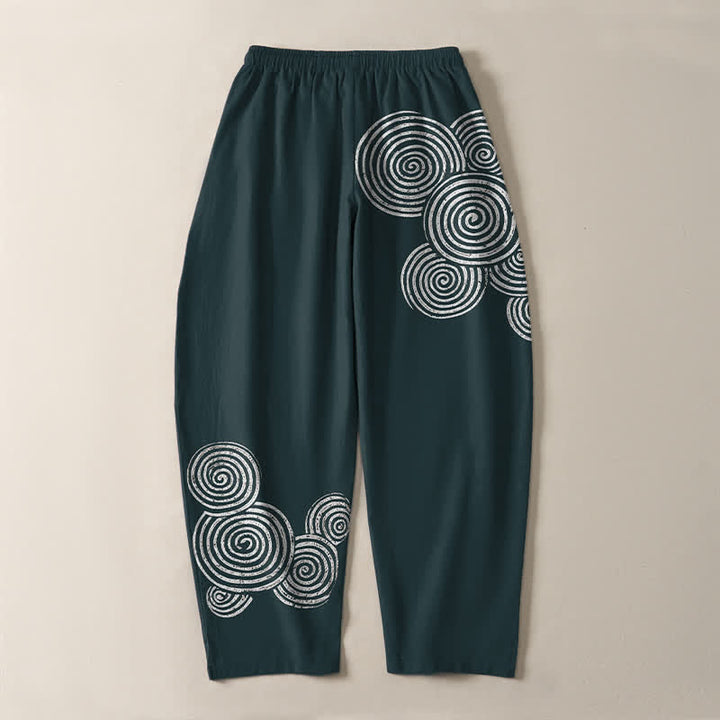 Buddha Stones Pantalon fuselé pour homme en pur coton, à cordon de serrage et poches, motif spirale concentrique. - image 14