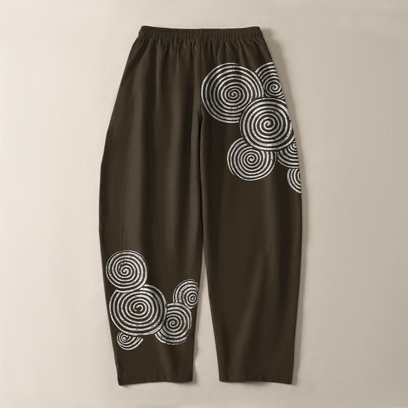 Buddha Stones Pantalon fuselé pour homme en pur coton, à cordon de serrage et poches, motif spirale concentrique. - image 10