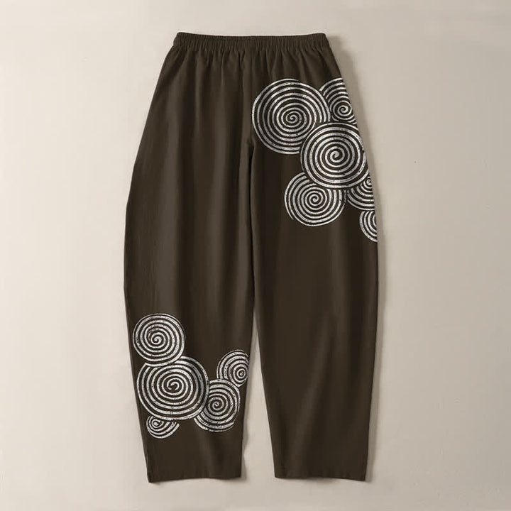 Buddha Stones Pantalon fuselé pour homme en pur coton, à cordon de serrage et poches, motif spirale concentrique. - image 10