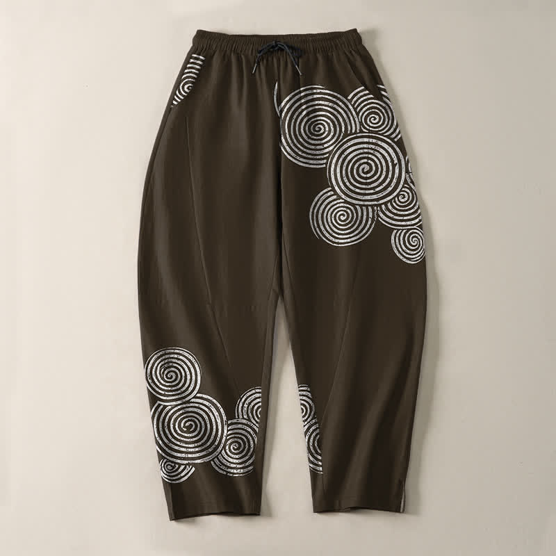 Buddha Stones Pantalon fuselé pour homme en pur coton, à cordon de serrage et poches, motif spirale concentrique. - image 9
