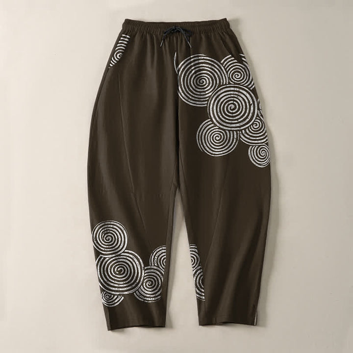 Buddha Stones Pantalon fuselé pour homme en pur coton, à cordon de serrage et poches, motif spirale concentrique. - image 9