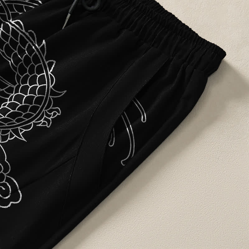 Buddha Stones Pantalon fuselé pour homme en pur coton, motif dragon impérial, cordon de serrage et poches - image 4