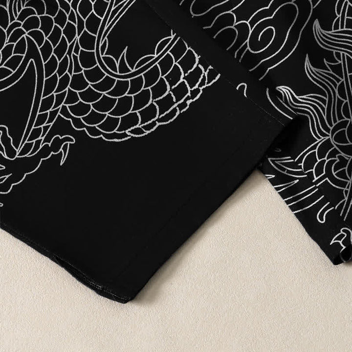 Buddha Stones Pantalon fuselé pour homme en pur coton, motif dragon impérial, cordon de serrage et poches - image 5