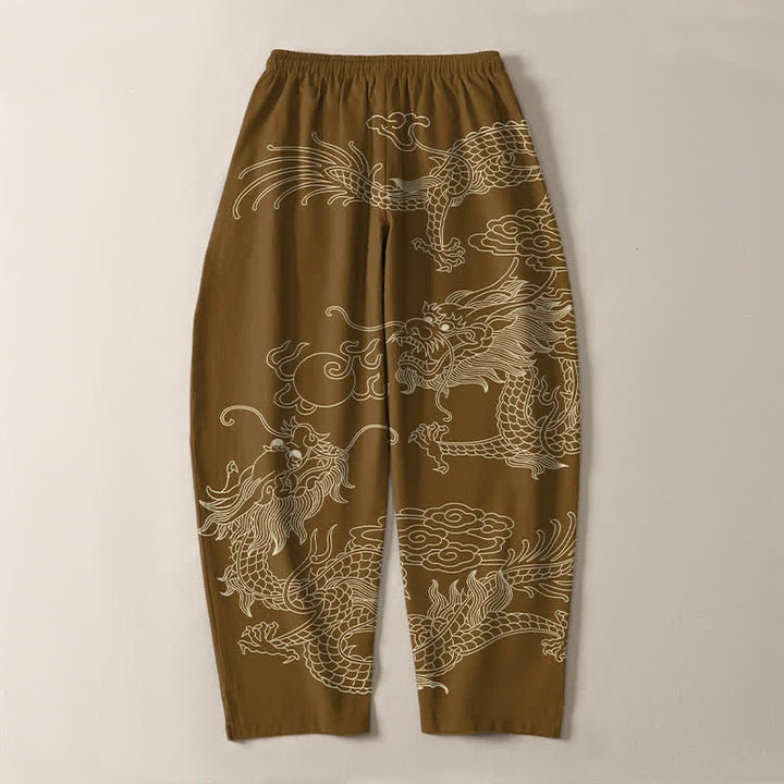 Buddha Stones Pantalon fuselé pour homme en pur coton, motif dragon impérial, cordon de serrage et poches - image 14