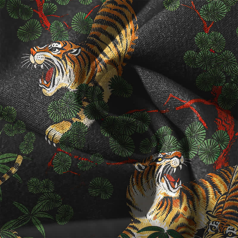 Buddha Stones Pantalon fuselé pour homme en pur coton, motif feuille de bambou tigre, cordon de serrage et poches - image 6