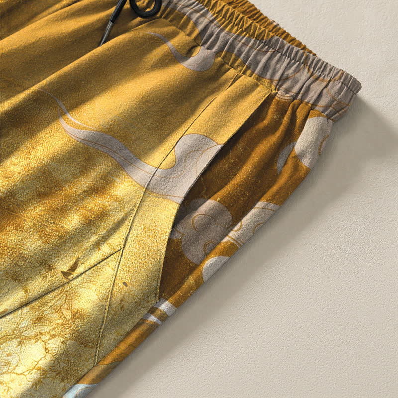 Buddha Stones Pantalon fuselé pour homme en pur coton, motif cheval blanc, cordon de serrage et poches - image 4