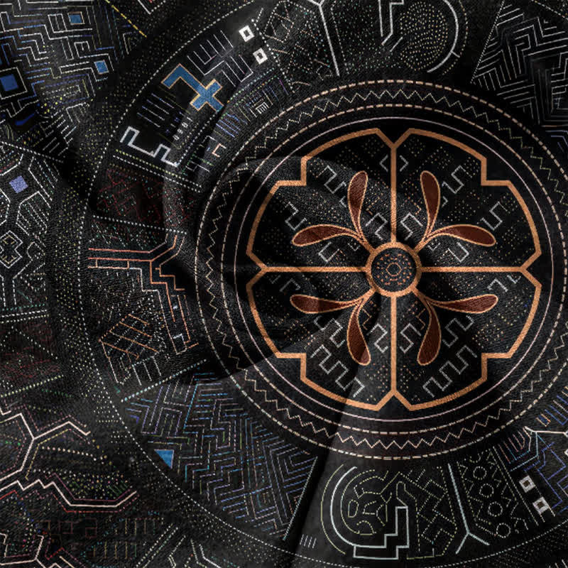 Buddha Stones Chemise à manches courtes et demi-boutonnée en coton à motif mandala tribal pour homme - image 4