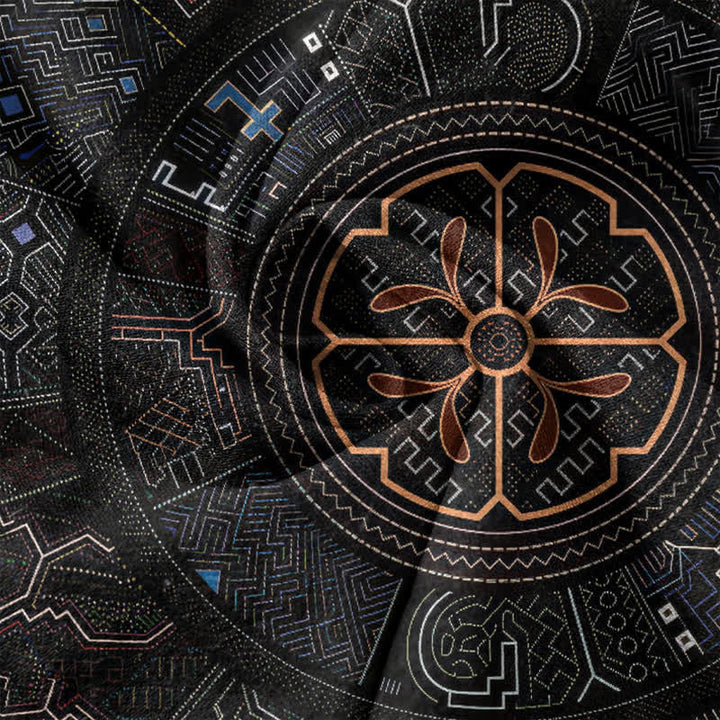 Buddha Stones Chemise à manches courtes et demi-boutonnée en coton à motif mandala tribal pour homme - image 4
