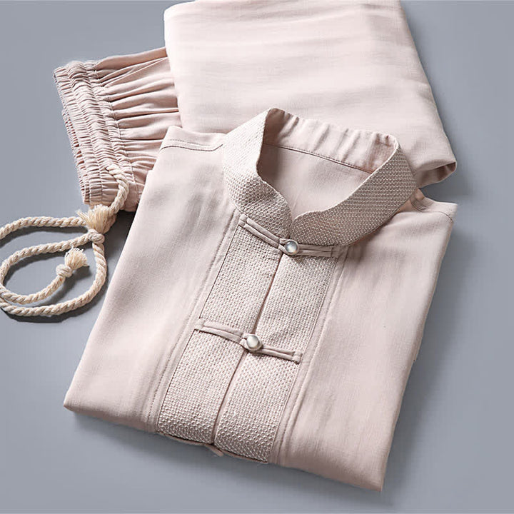 Buddha Stones Ensemble chemise et pantalon à manches longues, style Tang, col mandarin, boutons brandebourg, poches, idéal pour la méditation. - image 3