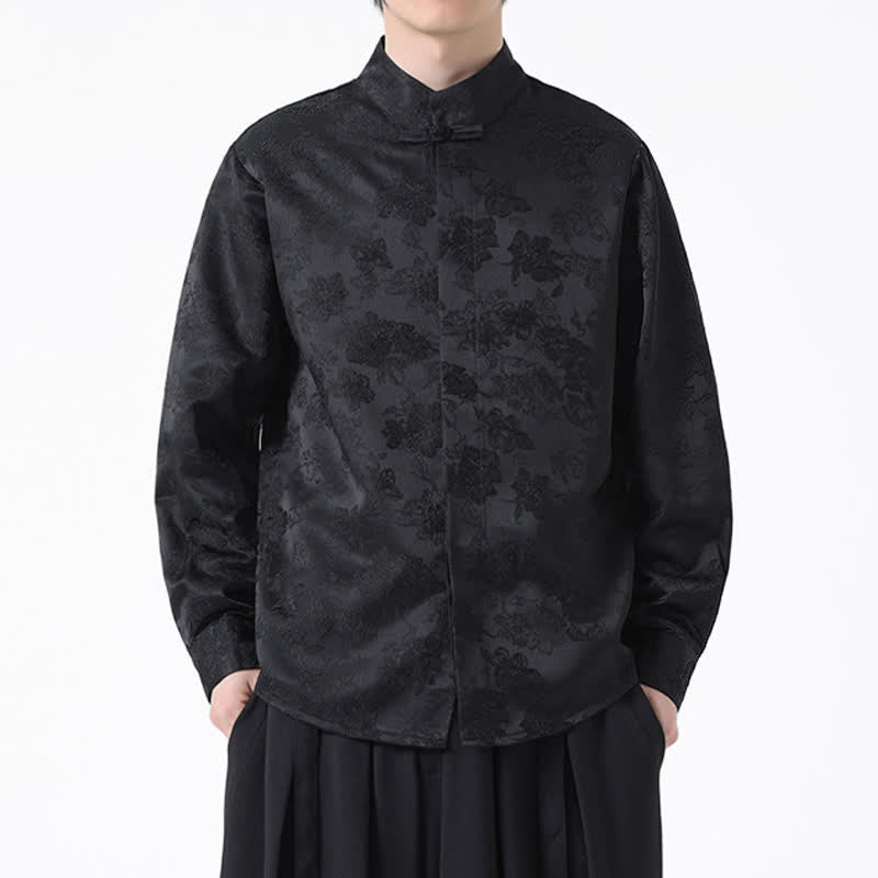 Buddha Stones Chemises à manches longues pour hommes, élégantes, style Tang, col mandarin et imprimé floral, automne - image 1