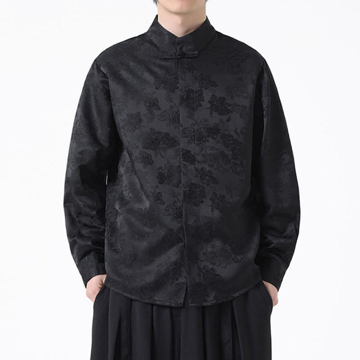 Buddha Stones Chemises à manches longues pour hommes, élégantes, style Tang, col mandarin et imprimé floral, automne - image 1