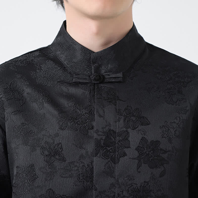 Buddha Stones Chemises à manches longues pour hommes, élégantes, style Tang, col mandarin et imprimé floral, automne - image 10