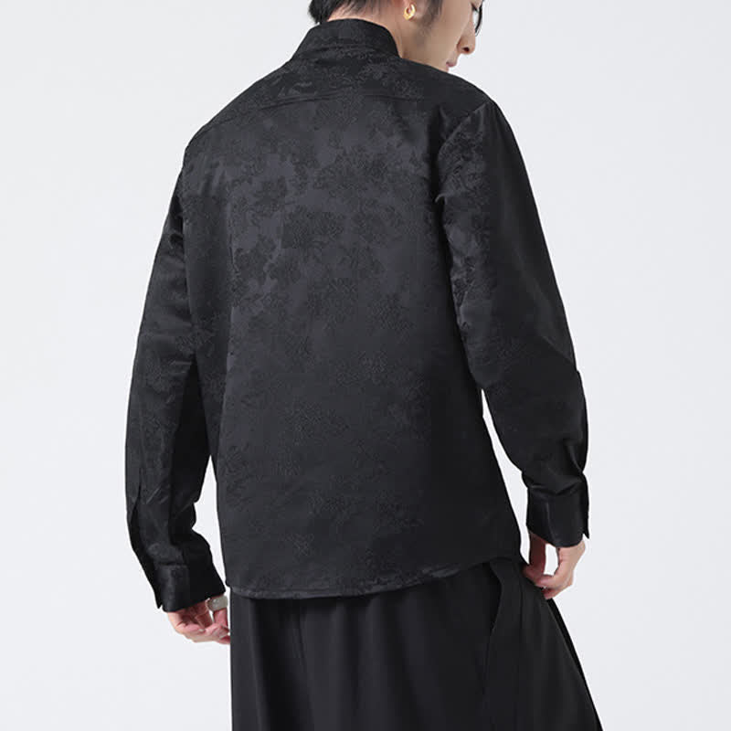 Buddha Stones Chemises à manches longues pour hommes, élégantes, style Tang, col mandarin et imprimé floral, automne - image 3
