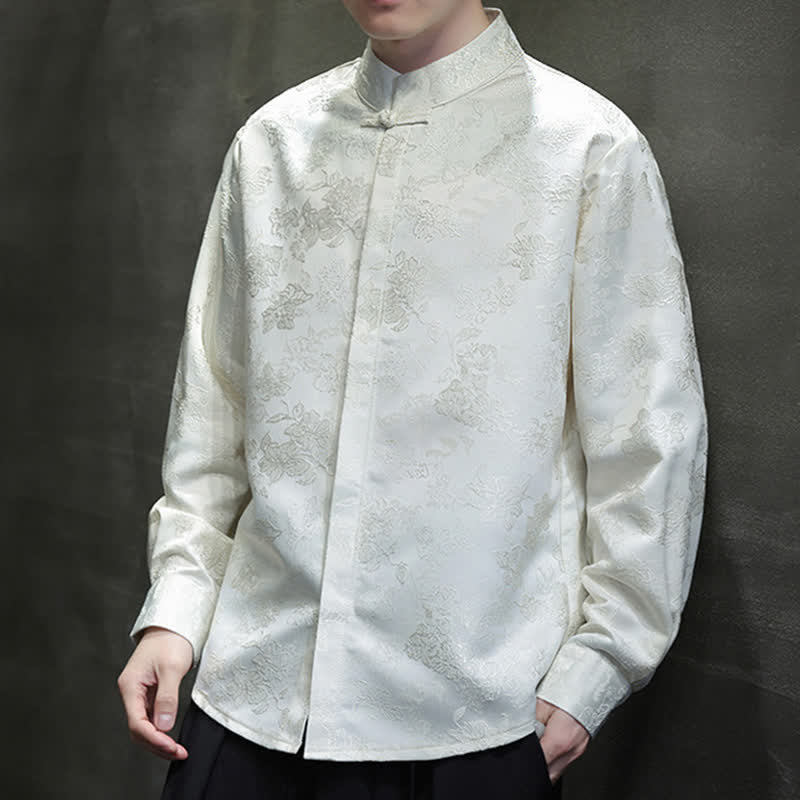 Buddha Stones Chemises à manches longues pour hommes, élégantes, style Tang, col mandarin et imprimé floral, automne - image 17