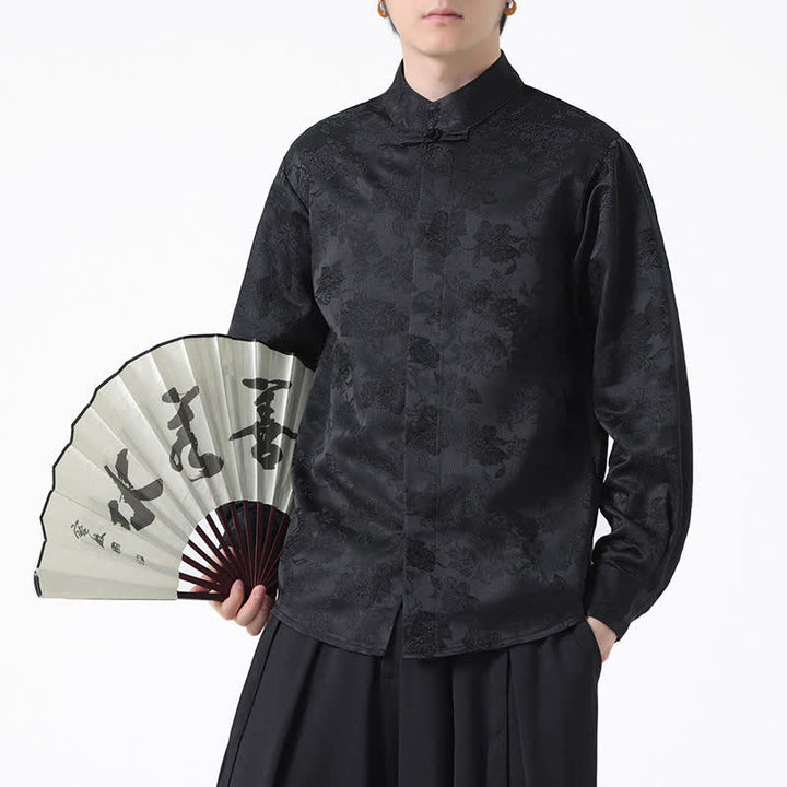 Buddha Stones Chemises à manches longues pour hommes, élégantes, style Tang, col mandarin et imprimé floral, automne - image 8