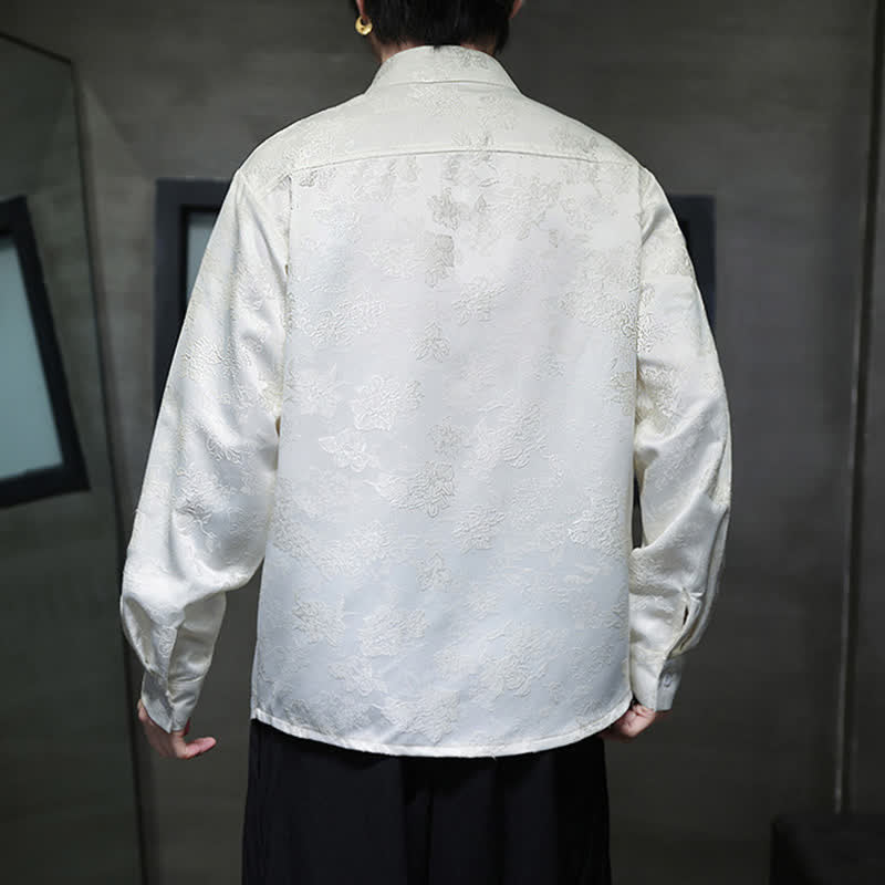 Buddha Stones Chemises à manches longues pour hommes, élégantes, style Tang, col mandarin et imprimé floral, automne - image 16