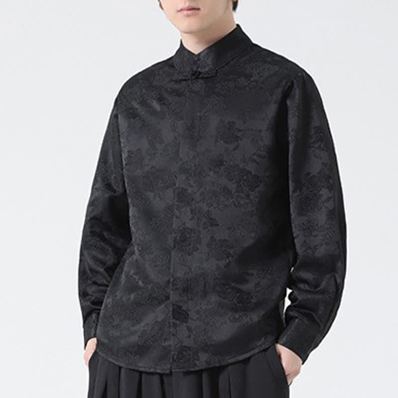 Buddha Stones Chemises à manches longues pour hommes, élégantes, style Tang, col mandarin et imprimé floral, automne - image 7
