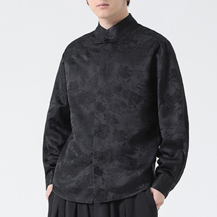 Buddha Stones Chemises à manches longues pour hommes, élégantes, style Tang, col mandarin et imprimé floral, automne - image 7
