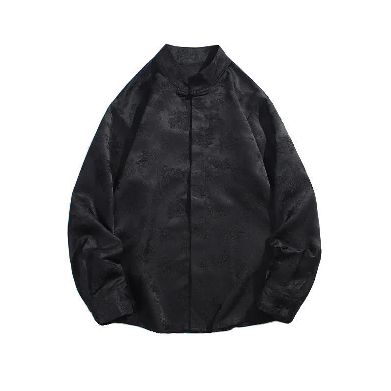 Buddha Stones Chemises à manches longues pour hommes, élégantes, style Tang, col mandarin et imprimé floral, automne - image 9