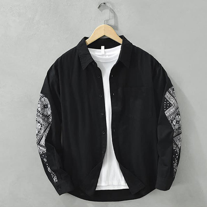 Buddha Stones Chemises à manches longues pour homme en coton à motif cachemire vintage décontracté, avec poches plaquées. - Noir - US/UK/AU42，EU52 (3XL) - image 0