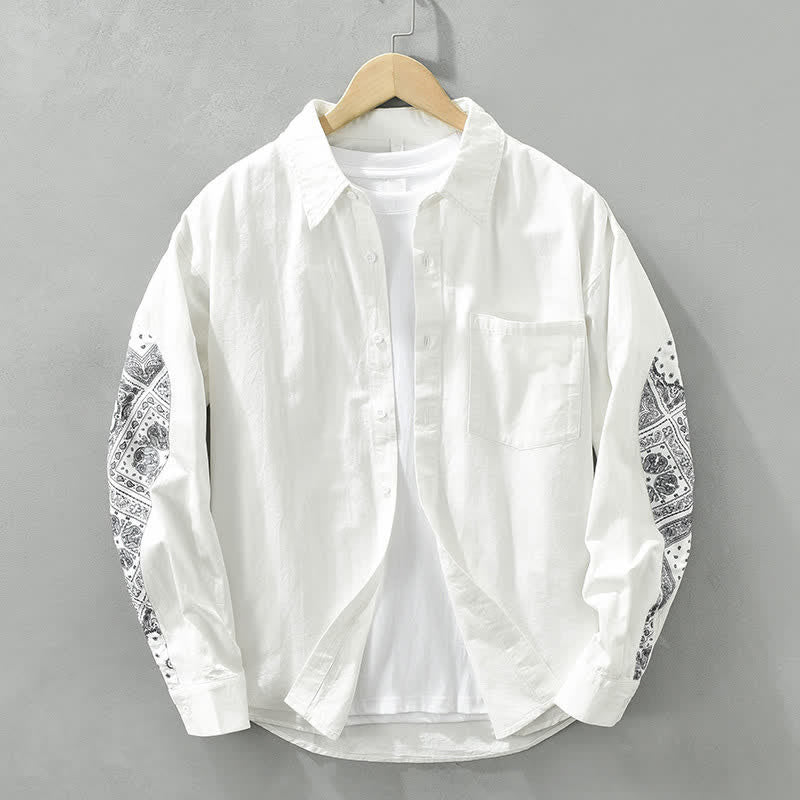 Buddha Stones Chemises à manches longues pour homme en coton à motif cachemire vintage décontracté, avec poches plaquées. - Blanc - US/UK/AU42，EU52 (3XL) - image 6