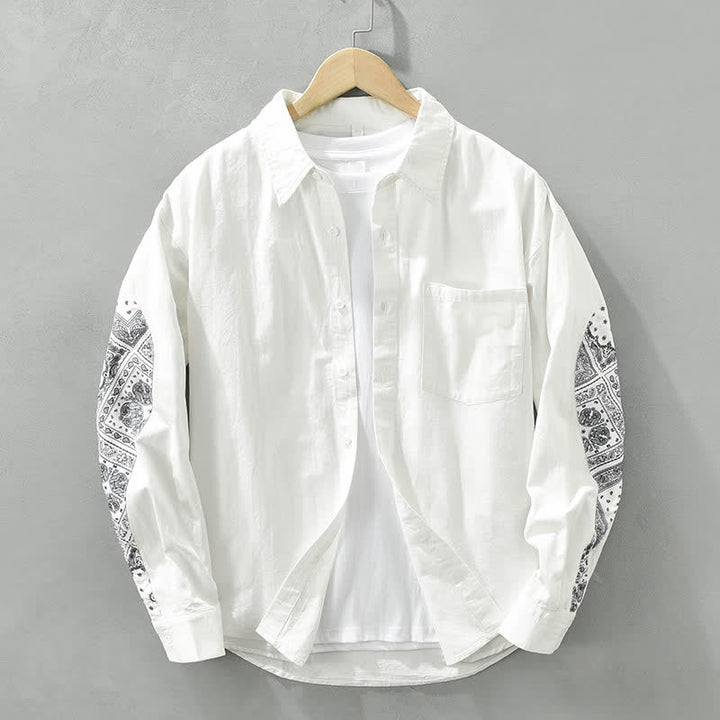 Buddha Stones Chemises à manches longues pour homme en coton à motif cachemire vintage décontracté, avec poches plaquées. - Blanc - US/UK/AU42，EU52 (3XL) - image 6