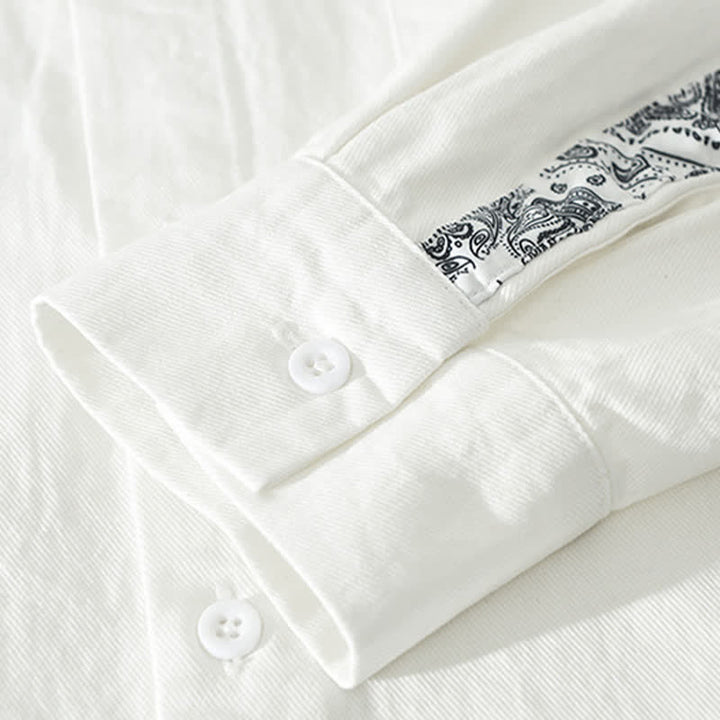 Buddha Stones Chemises à manches longues pour homme en coton à motif cachemire vintage décontracté, avec poches plaquées. - image 15