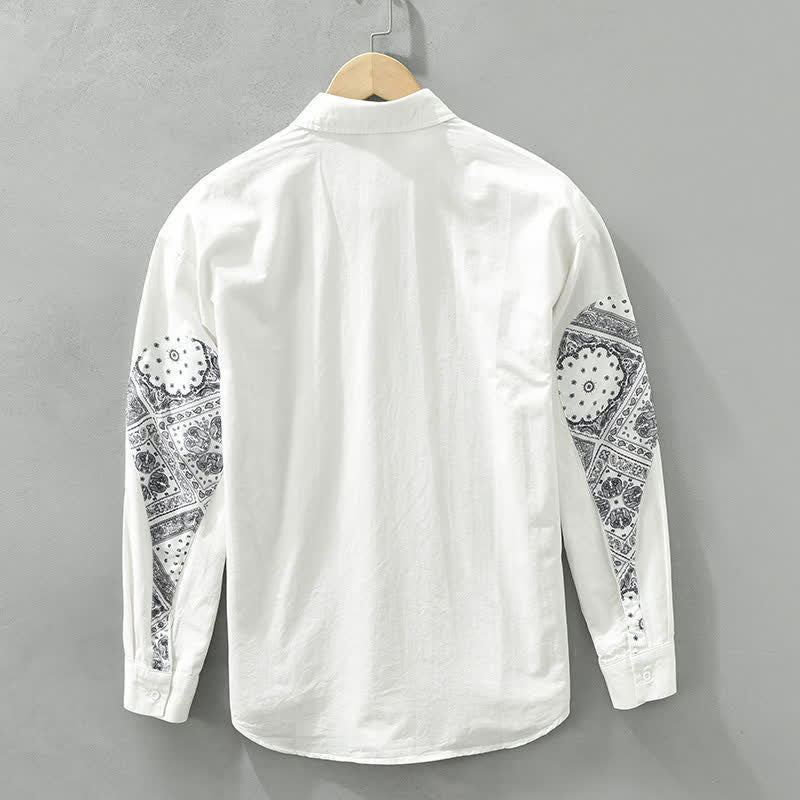 Buddha Stones Chemises à manches longues pour homme en coton à motif cachemire vintage décontracté, avec poches plaquées. - image 7