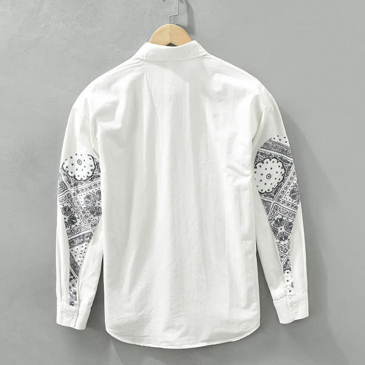 Buddha Stones Chemises à manches longues pour homme en coton à motif cachemire vintage décontracté, avec poches plaquées. - image 7