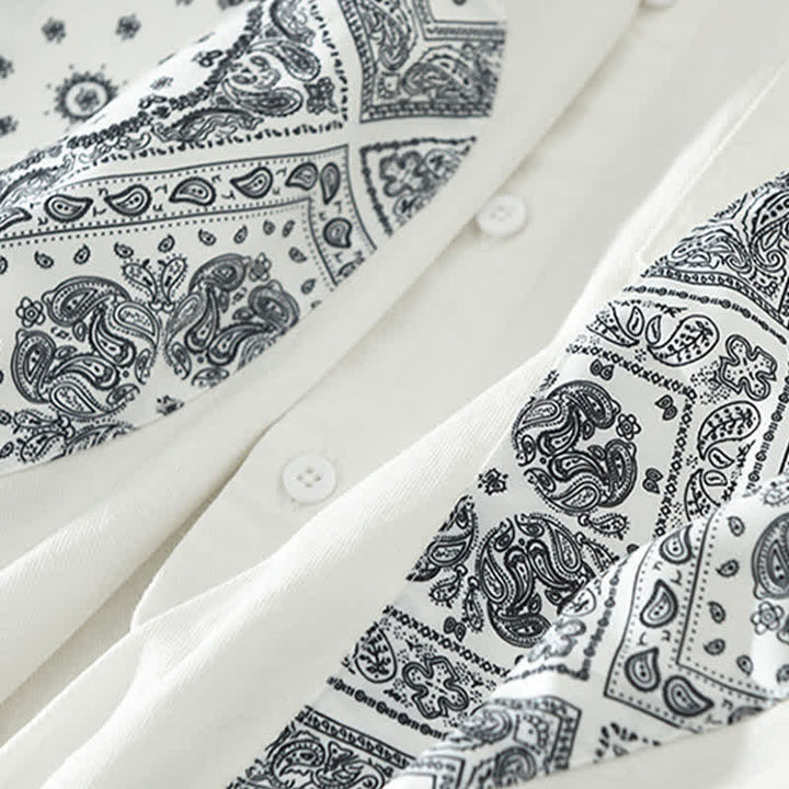 Buddha Stones Chemises à manches longues pour homme en coton à motif cachemire vintage décontracté, avec poches plaquées. - image 12