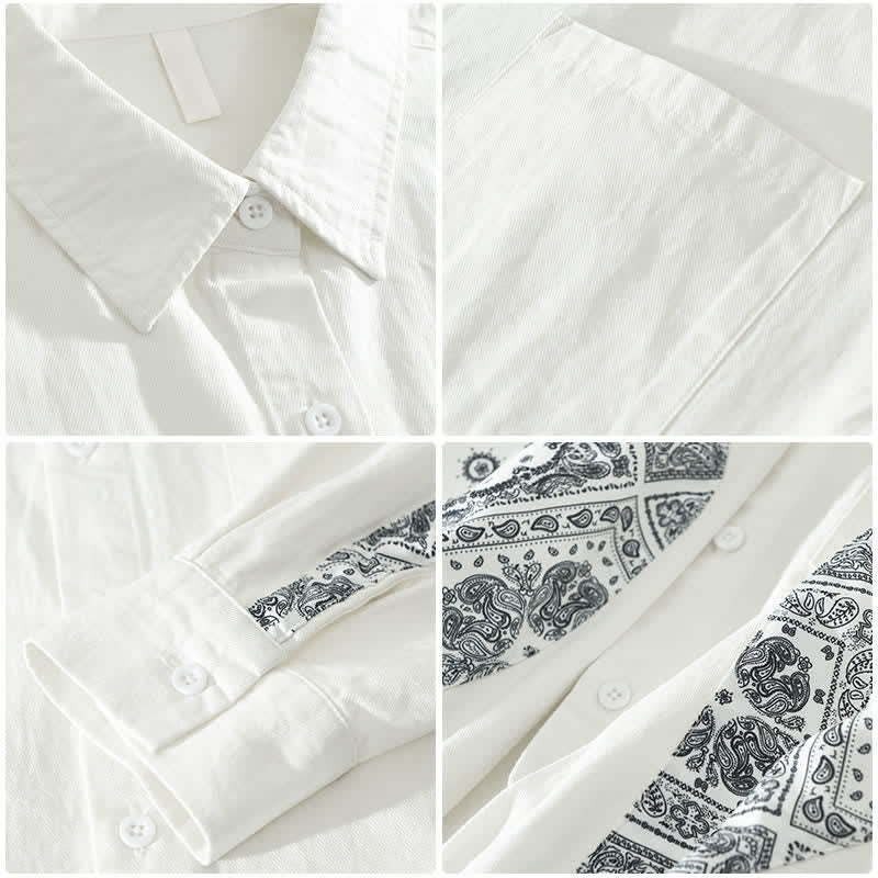 Buddha Stones Chemises à manches longues pour homme en coton à motif cachemire vintage décontracté, avec poches plaquées. - image 8