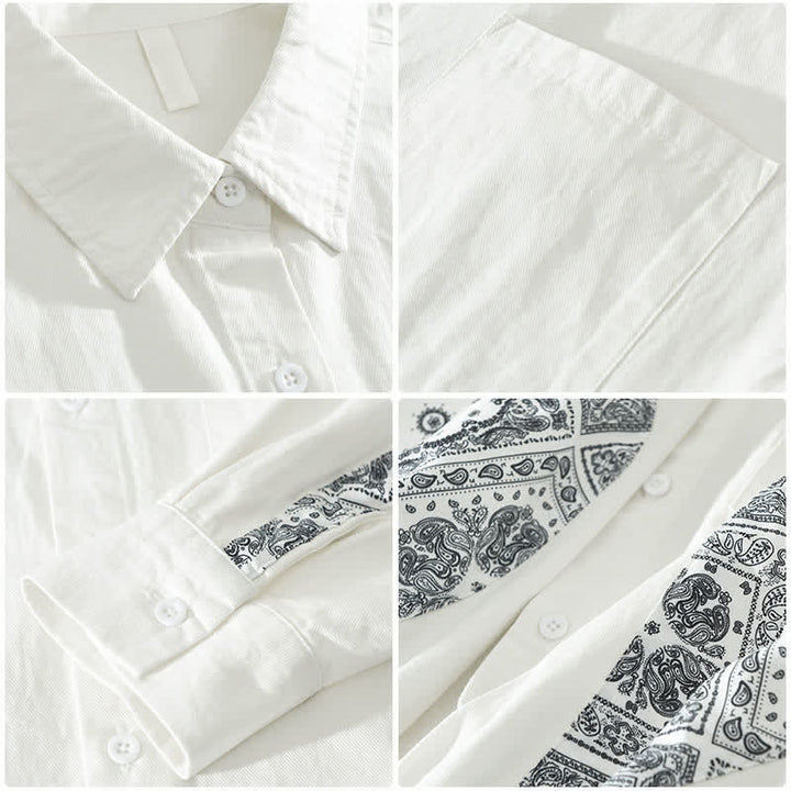 Buddha Stones Chemises à manches longues pour homme en coton à motif cachemire vintage décontracté, avec poches plaquées. - image 8