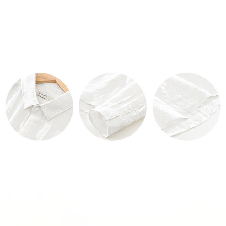 Buddha Stones Chemises à manches longues pour hommes, en lin uni, style décontracté printanier, boutonnées - image 24
