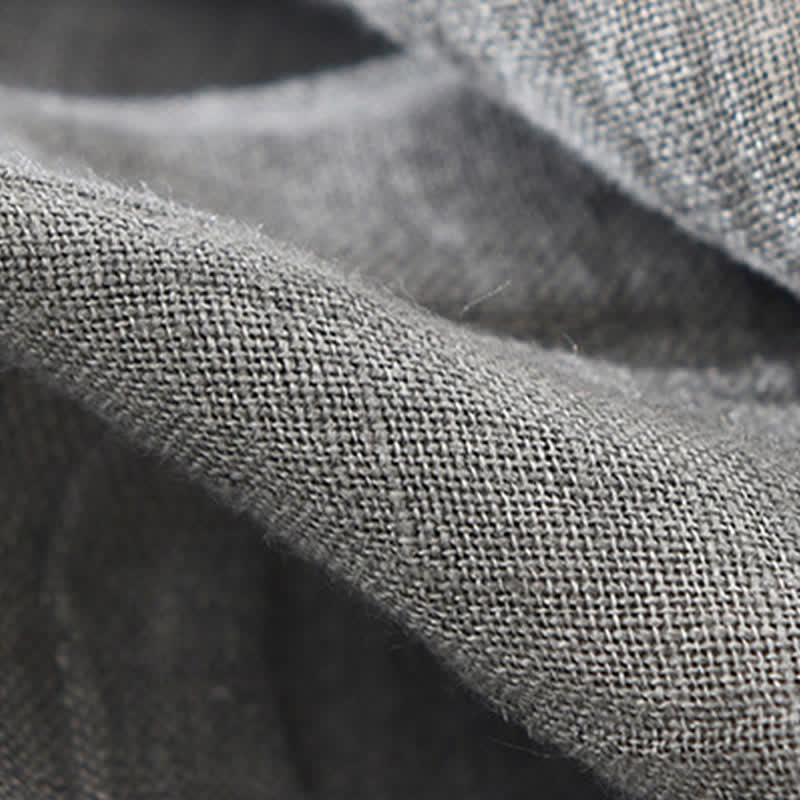 Buddha Stones Chemises à manches longues pour hommes, en lin uni, style décontracté printanier, boutonnées - image 13