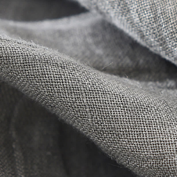 Buddha Stones Chemises à manches longues pour hommes, en lin uni, style décontracté printanier, boutonnées - image 13