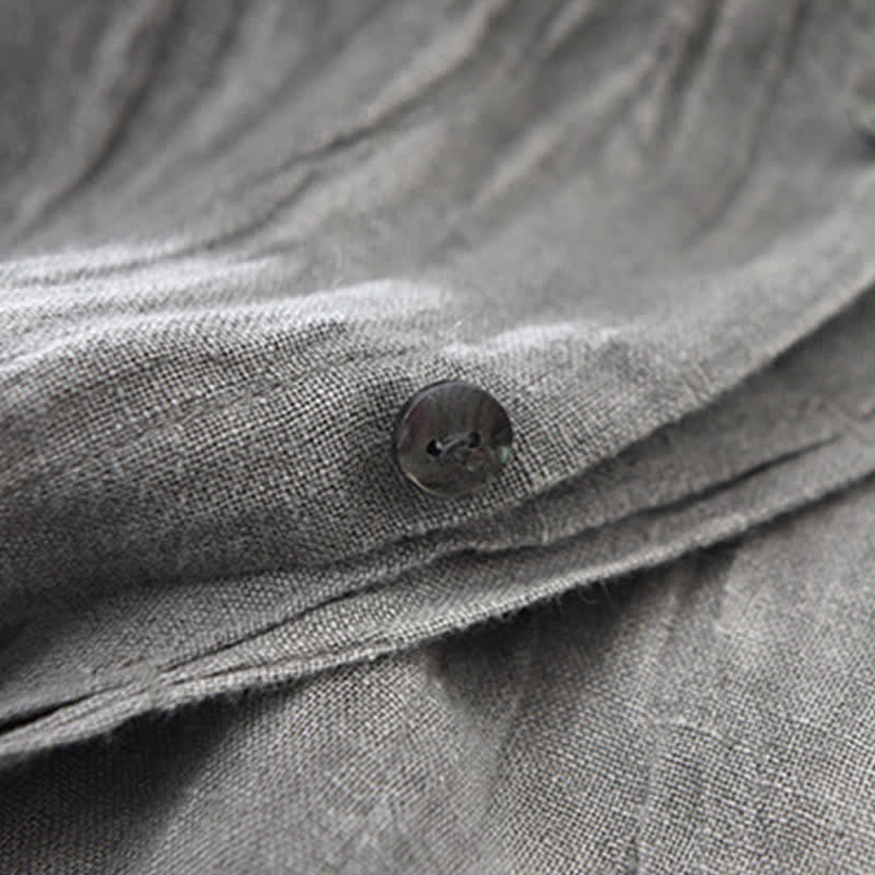 Buddha Stones Chemises à manches longues pour hommes, en lin uni, style décontracté printanier, boutonnées - image 9